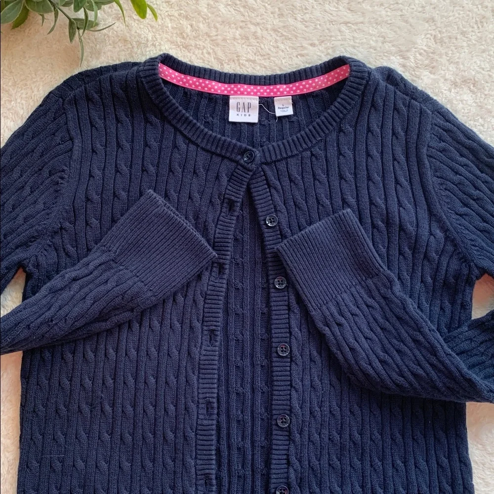 GAP Navy Blue Cable Knit Sweater Cardigan L 10/11 EUC